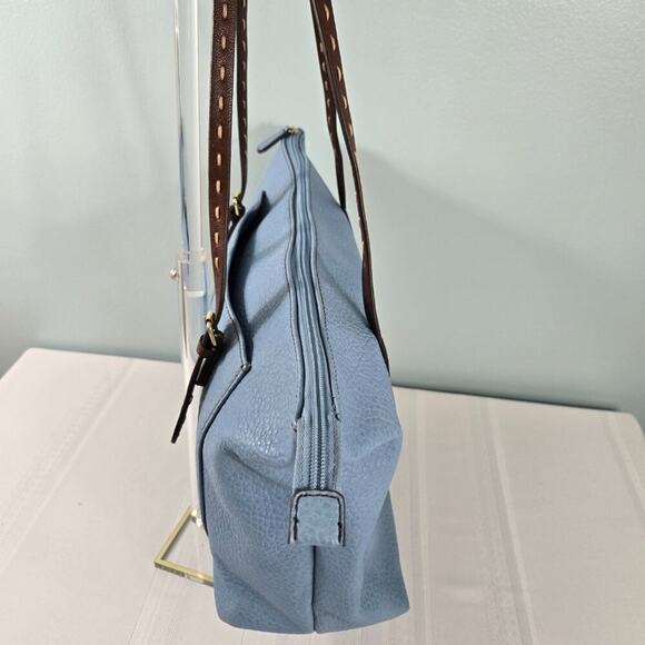 Liz Claiborne Blue Tote Bag with Brown Straps - Picture 3 of 11